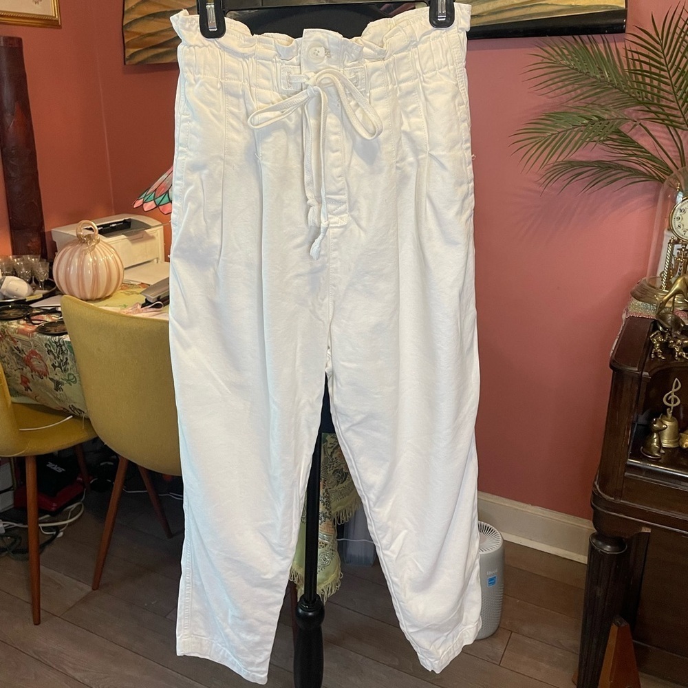 Free People white paper bag cotton pants with elastic drawstring waist small